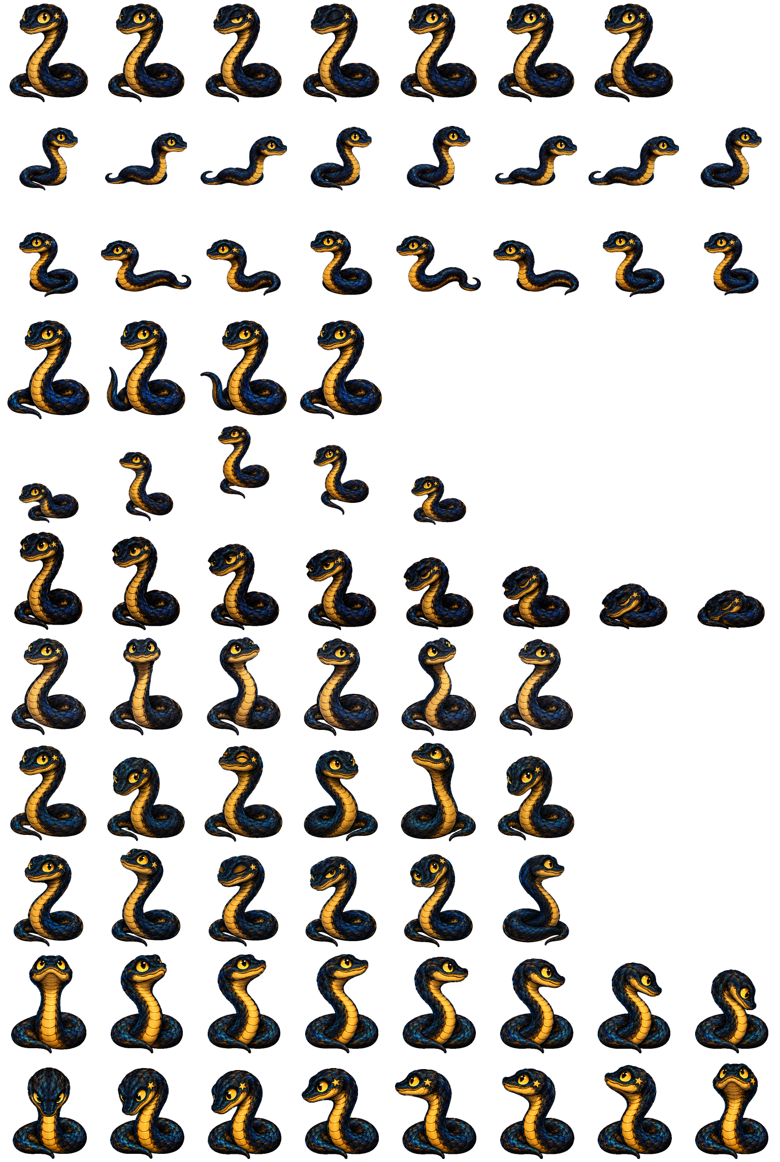 Cri-Kee sprite sheet with directional views, poses and expressions