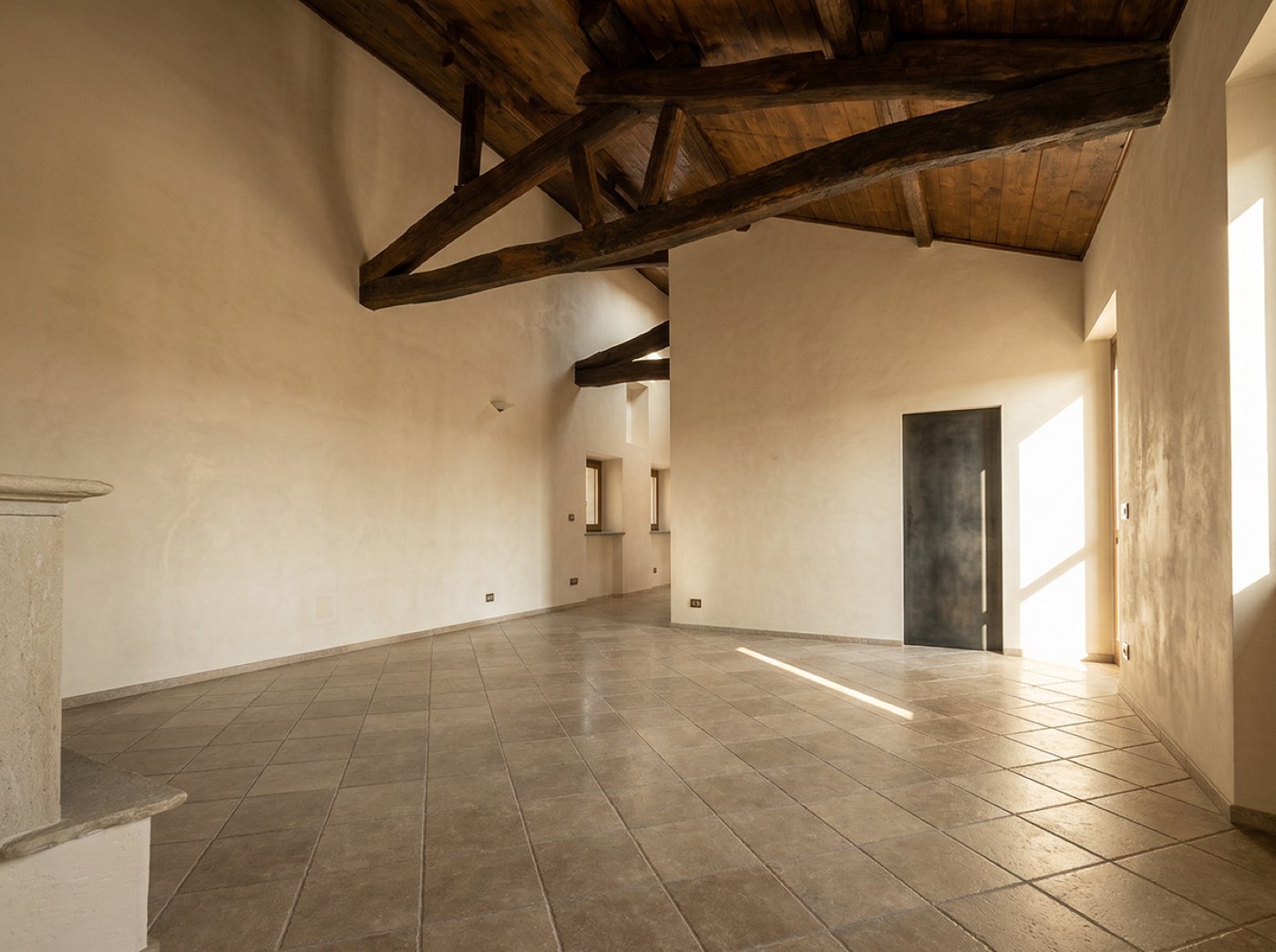 Loft interior with exposed timber beams